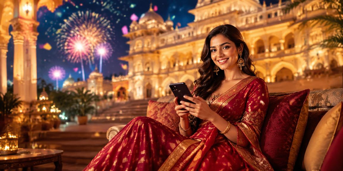 Young woman playing Teen Patti on mobile in India