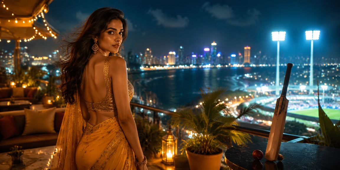 Crowds watching an IPL match, lively night market atmosphere
