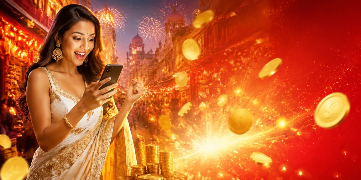 Indian woman using mobile UPI payment during festival